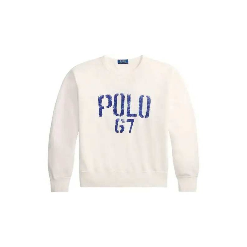 Polo Ralph Lauren White Graphic Sweatshirt Polo 67 Distressed Logo Large